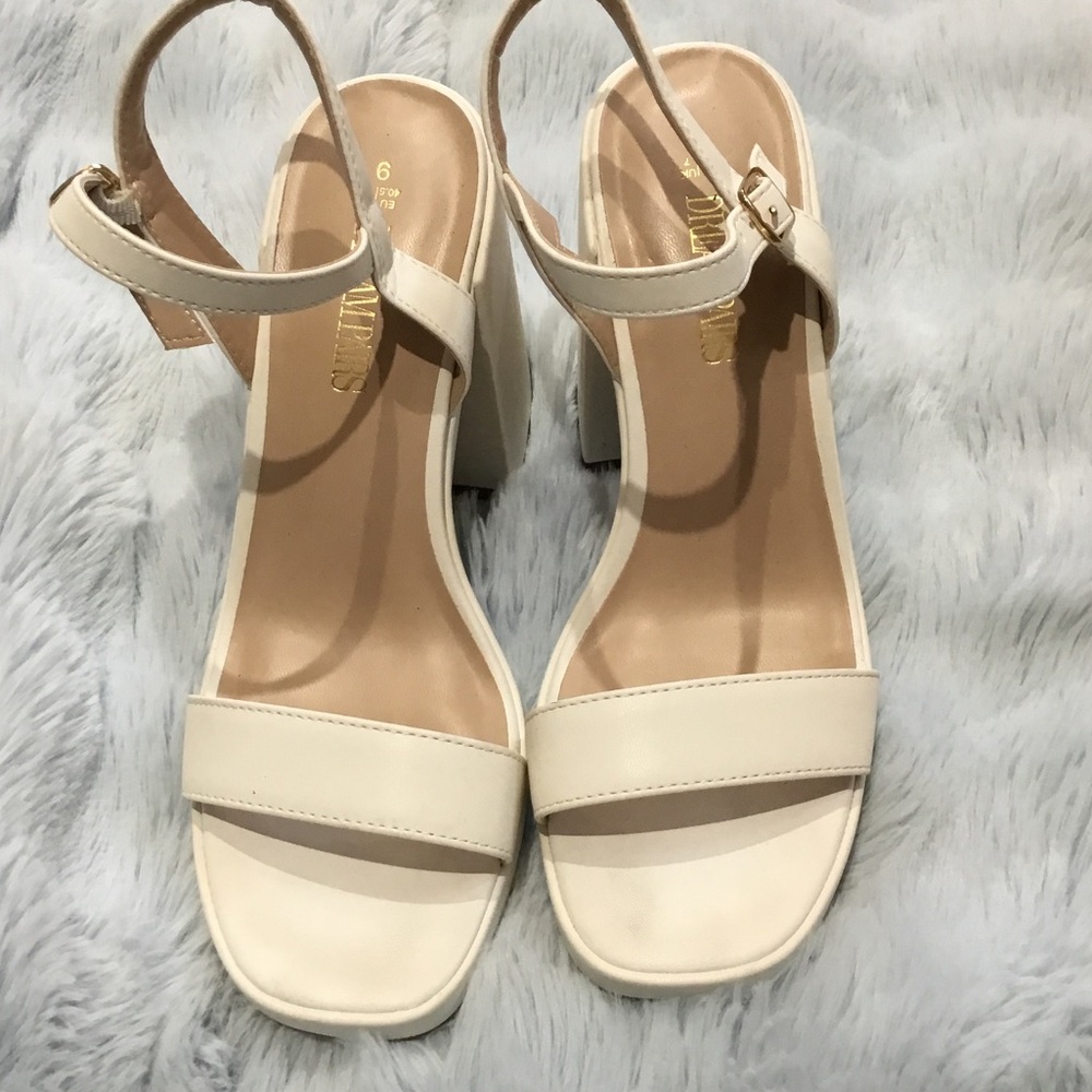 Women's Cream Block Heel Ankle-Strap Sandals